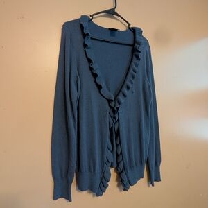 Ann Taylor Ruffled Cardigan Sweater - Dark Blue